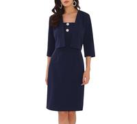 WOMLAYOUT Tenues 2 Pièces pour Femmes Robe Moulante Cardigan Ouvert sur Le Devant Robes De Soirée pour Invités De Mariage Bleu Marin L