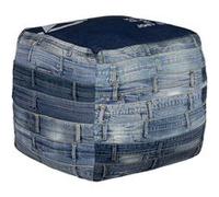 WOMO-DESIGN Pouf Carré Bleu Pittsburgh 45 cm en Jeans Rembourrage en Flocons de Coton Blau