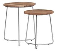 WOMO-DESIGN Set 2x Table basse Ø 43x52/Ø 38x45 cm argent naturel en bois de manguier structure en métal artisanal design moderne bout de canapé meuble d’appoint pour salon décorative café thé lounge B
