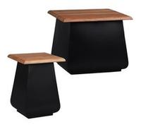 WOMO-DESIGN Set 2x Table d’appoint basse 30x45x30cm/50x40x50 cm naturel-noir en bois d'acacia et métal fait à la main design industriel moderne bout de canapé tabouret à fleurs table décorative café S