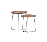Table gigogne table d'appoint ronde bois naturel pieds métal set 2x WOMO-DESIGN®