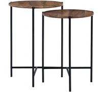 WOMO-DESIGN Set 2x Tables d'Appoint Rondes Ø40x55cm/Ø 35x50cm, Naturel-Noir, Unique, Fait