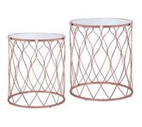 WOMO-DESIGN Set de 2 Table Basse Ronde Gigogne, Ø 40/45 cm, en Cuivre, Plateau en Verre