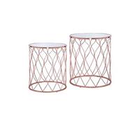 WOMO-DESIGN Set de 2 Table Basse Ronde Gigogne, Ø 40/45 cm, en Cuivre, Plateau en Verre