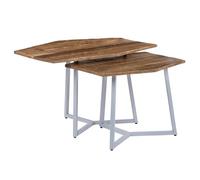 WOMO-DESIGN Set de 2X Tables Gigogne d'Appoint Arizona 73x56/56x48 cm Blanc-Naturel - Unique Fait á Main - Bois de Manguier Massif/Métal - Design Industriel - Table Basse Décorative Salon Café Thé