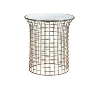 WOMO-DESIGN Table basse 40x45 cm ronde structure métal doré plateau verre amovible transparent style moderne à entretoises bout de canapé salon