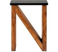 WOMO-DESIGN Table basse 60 cm marron noir en forme N en bois massif d'acacia pièce sculpté à la main petite meuble d'appoint décorative en forme de lettre bout de canapé console rustique pour café thé