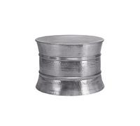 WOMO-DESIGN Table basse 62x33 cm ronde argent aluminium martelé artisanal pièce unique style oriental support circulaire d'appoint café salon canapé