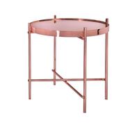 WOMO-DESIGN Table Basse Ronde - Ø 43 x 45 cm - Plateau en Verre - Cadre Revêtement Métallique - couleur Cuivre - Table de Salon