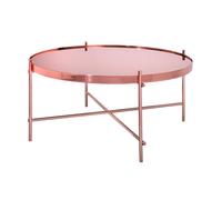 WOMO-DESIGN Table Basse Ronde - Ø 75 x 35 cm - Plateau en Verre Miroir - Cadre Revêtement Métallique - couleur Cuivre