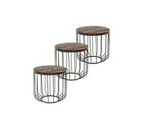 Table d'appoint Womo Design WOMO-DESIGN Table d'Appoint Ronde Set 3x -Ø50 cm- Bois Massif Ancien Naturel - Cadre
