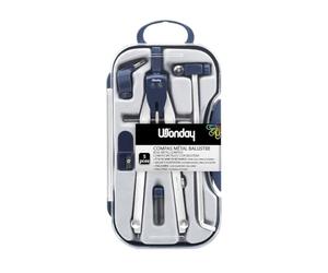 WONDAY - Compas, Coffret 5 pièces Technique Ballustre avec étui de mine, rallonge, taille-mine et bague