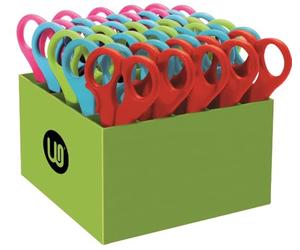 WONDAY - Pack 25 Ciseaux Enfants bouts Ronds avec son range-ciseaux. Pour Droitiers et Gauchers.