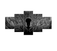 Wondbeau Impression sur Toile, Black and White, Berserk Guts, Cinq Tableaux Consécutifs Décoration De Maison Moderne Peinture 5 Panneaux Abstraits Modulaire Poster avec Cadre L/150cm×80cm
