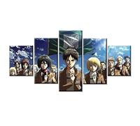 Wondbeau Impression Sur Toile Cinq Tableaux Consécutifs Décoration De Maison Moderne Peinture 5 Panneaux Abstraits Modulaire Poster Avec Cadre S/75cm×40cm Attaque D'Anime Sur Les Personnages De Titan