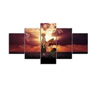 Wondbeau Impression sur Toile Cinq Tableaux Consécutifs Décoration De Maison Moderne Peinture 5 Panneaux Abstraits Modulaire Poster avec Cadre M/100cm×50cm Anime Demon Slayer,Agatsuma Zenitsu