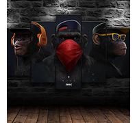 Wondbeau Impression Sur Toile Cinq Tableaux Consécutifs Décoration De Maison Moderne Peinture 5 Panneaux Abstraits Modulaire Poster Avec Cadre XL/200cm×100cm Cool Singe Swag Drôle