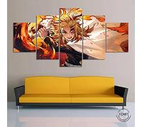 Wondbeau Impression sur Toile Cinq Tableaux Consécutifs Décoration De Maison Moderne Peinture 5 Panneaux Abstraits Modulaire Poster avec Cadre M/100cm×50cm Kyojuro Rengoku,Anime Demon Slayer