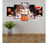 Wondbeau Impression sur Toile Cinq Tableaux Consécutifs Décoration De Maison Moderne Peinture 5 Panneaux Abstraits Modulaire Poster avec Cadre S/75cm×40cm Dragon Ball Anime,Super Saiyan