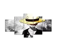Wondbeau Impression sur Toile Cinq Tableaux Consécutifs Décoration De Maison Moderne Peinture 5 Panneaux Abstraits Modulaire Poster avec Cadre XL/200cm×100cm Anime Japonais One Piece Luffy