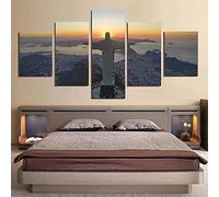 WondbeauImpressions Sur Toile Pas De Cadre 150×80Cmchrist Rédempteur Statue Rio De Janeiro Brésil Toile 5 Pièces Hd Imprimer Décor À La Maison Photos Mur