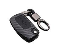Wondder Coque en Fibre de Carbone ABS + Cas de Couvercle de Clé de Voiture en Silicone pour Ford Focus Mondeo MK4 Fusion Escort Ecosport Edge Fiesta Kuga Porte-Clés (D, Noir)