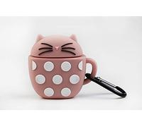 WONDEE Funny Airpods Cases | Coque de Protection en Silicone pour Apple 1 et 2 - Chat Rose à Pois Blancs, avec Mousqueton Anti-Perte WFNAIR020 Medium