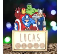 WONDEE Lampe Marvel Les Vengeurs Personnalisable, Veilleuse Enfant et Bebe Personnalisée Iron Man, Hulk, Captain America et Thor - Decoration Chambre Enfant, Disney Marvel Cadeau Garcon