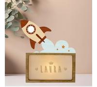 WONDEE Lampe Veilleuse Bébé Personnalisée et Veilleuse Enfant Personnalisée Fusée - Accesoire Cadeau Bebe naissance personnalisé Garcon et Fille - Lampe de Chevet Bebe (comprend câble USBC)