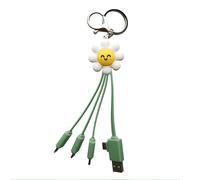 WONDEE Mr Wonderful Câble Chargeur Universel 3 en 1 [15cm] Marguerite avec Porte Clés - Câble multiconnecteur 3en1 double entree USB et USB C vers USB C/Lightning/Micro USB Compatible Apple et tous