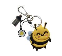 WONDEE Mr Wonderful Porte-clés [2 en 1] + clé USB et USB C Amusante 32 Go Figurine d'abeille avec Adaptateur USBC - Mignon et Kawai Clé USB Animale, Cadeaux pour Filles et Femmes