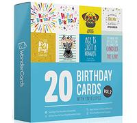 Wonder Cards | Multipack de 20 Cartes d’Anniversaire + Enveloppes | Sans Plastique | Écoresponsable | Cartes de Vœux pour vos Amis | Emballé au Royaume-Uni