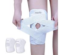 Wonder Care Attelle de genou ajustable, genouillère en tissu maillé pour soulagement de la douleur, protection sportive, arthrite, course pour hommes et femmes (Blanc, 2 pièces, XXL (19-20"))