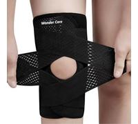 Wonder Care Attelle de genou ajustable, genouillère en tissu maillé pour soulagement de la douleur, protection sportive, arthrite, course pour hommes et femmes (noir, 1 pièces, S (14-15"))