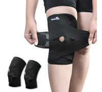 Wonder Care Attelle de genou ajustable, genouillère en tissu maillé pour soulagement de la douleur, protection sportive, arthrite, course pour hommes et femmes (noir, 2 pièces, M (16-17"))