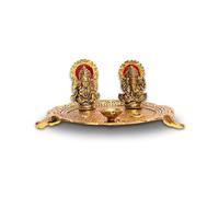 Wonder Care Laxmi Ganesha Idole avec Plaque pour Puja Diwali montrant des décorations Deepawali Indian Dhanteras Pooja Statue Thali Indien Dieu