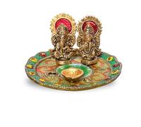 Wonder Care Laxmi Ganesha Idole avec Plaque pour Puja Diwali montrant des décorations Deepawali Indian Dhanteras Pooja Statue Thali Indien Dieu