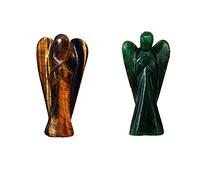 Wonder Care Lot de 2 Statues d'ange Gardien de Poche en Cristal Naturel sculpté avec énergie de guérison Reiki, équilibre des Chakras, méditation, esthétique (3,8-5,1 cm)