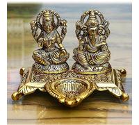 Wonder Care Statue de Ganesha Lakshmi sculptée dans de superbes détails en finition antique ivoire - Idole de Ganesh pour voiture,Cadeau,Idole de Dieu hindou (Ganesh Laxmi Diya)