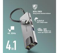 Wonder Dock Supra - Adaptateur Multiport Usb-C 4 En 1 En Aluminium,Usb 3.0,Usb-C Avec Charge 100W,4K Hdmi 30Hz Rj45,Compatible Windows 11/10 / 8/8.1/7 / Xp/Vista,Mac Os Et Linux