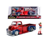Toys-253255010 Jada Toys DC Bombshells 1952 Chevy COE Pickup Voiture Jouet de Die-cast Portes, Coffre et Capot ouvrables avec Figurine Wonder Woman Échelle 1:24, 253255010, Rouge/Bleu