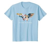 Wonder Woman 80th Believe in Wonder WW Logo T-Shirt, Enfant, Bleu Céleste, 10 Ans