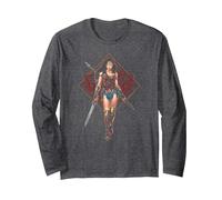 Wonder Woman Movie Warrior Manche Longue, Unisexe pour Adultes, Chiné Foncé, XXL