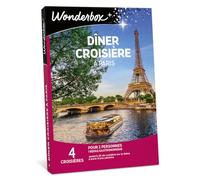 WONDERBOX - Coffret Cadeau - Dîner Croisière à Paris - pour 2 pers. | 1 repas gastronomique à bord d'une péniche - Plus de 4 croisières - Jusqu'à 2h de bateau sur la Seine à Paris