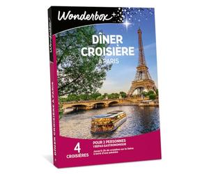 WONDERBOX - Coffret Cadeau - Dîner Croisière à Paris - pour 2 pers. | 1 repas gastronomique à bord d'une péniche - Plus de 4 croisières - Jusqu'à 2h de bateau sur la Seine à Paris