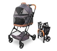 WONDERFOLD P2 Poussette pour chiens et chats avec sac de transport amovible, auvent verrouillable avec fenêtres en maille, freins arrière en une seule étape, pliage facile, gris glacier