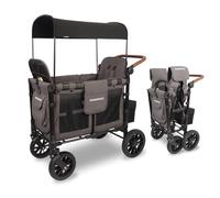 WONDERFOLD W2 Luxe Poussette double avec 2 sièges hauts face à face avec boucle magnétique, harnais 5 points et auvent réglable et amovible anti-UV, gris anthracite