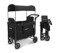 WONDERFOLD W2 Poussette multifonction 2 passagers double pliante, auvent coulissant et sièges surélevés amovibles avec repose-pieds (noir de jais)