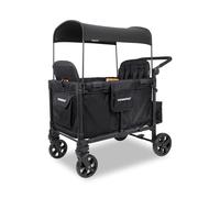 WONDERFOLD W4 Elite Pro Poussette (4 places) - Poussette pliable avec sièges avec harnais à 5 points, poignée de poussée réglable et pare-soleil réglable, noir de jais