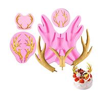 WonDerfulC Lot de 4 moules 3D en forme de bois de cerf pour décoration de gâteau de Noël, pâtisserie, savon, gelée, pain, pudding, muffins